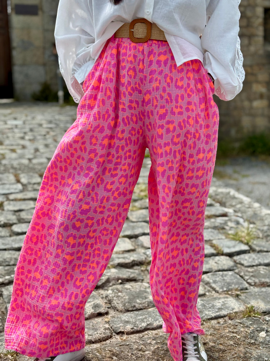 Pantalon Large Imprimé Léopard