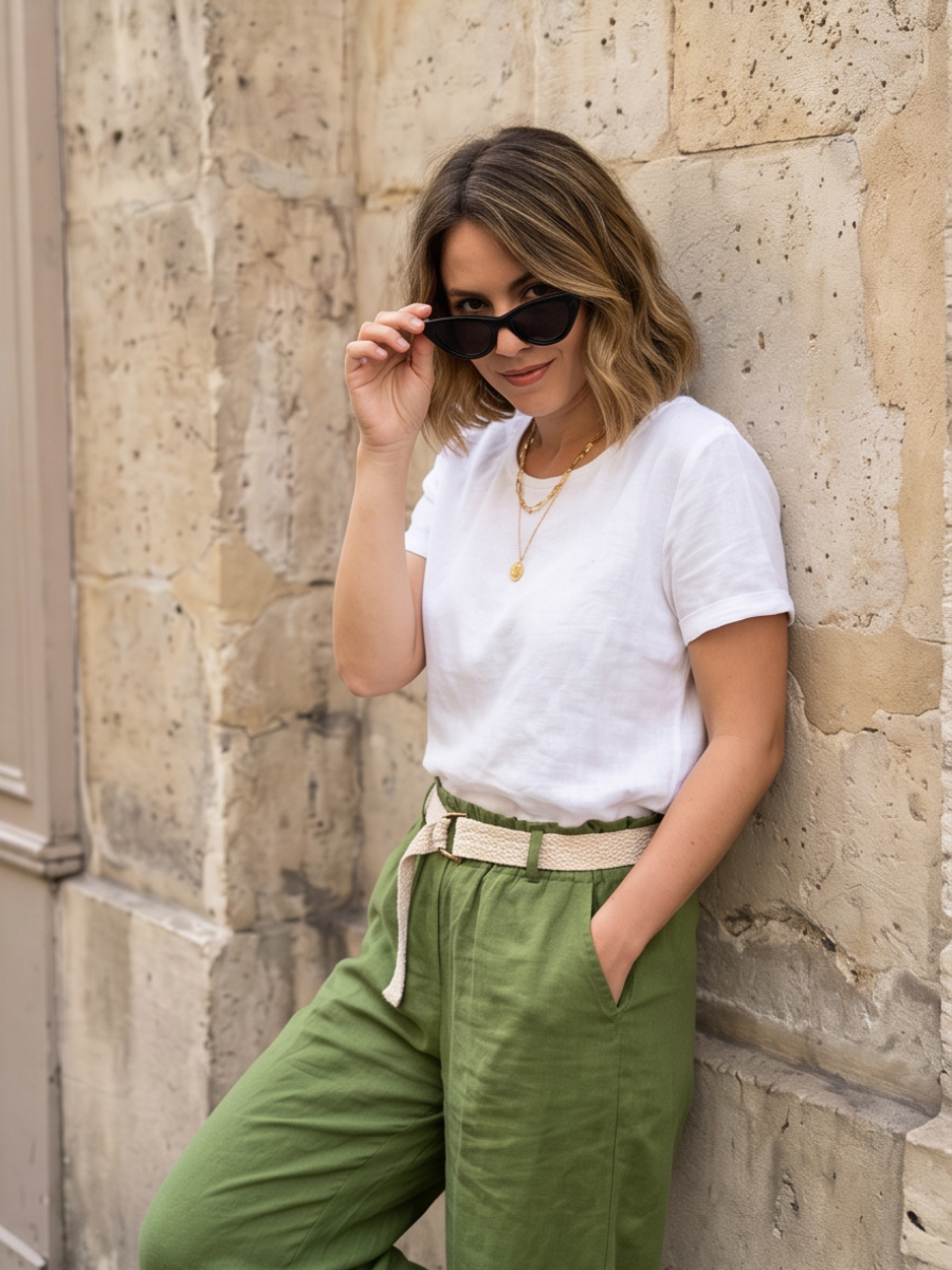 Pantalon Lin Taille Élastique