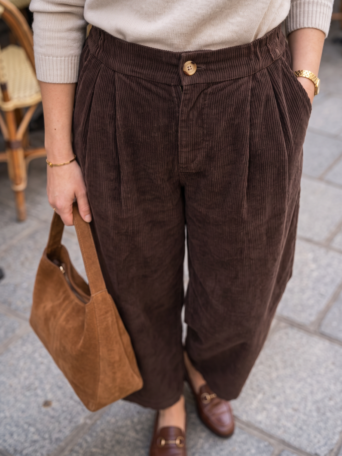 Pantalon Maëlys - Velours Taille Boutonnée