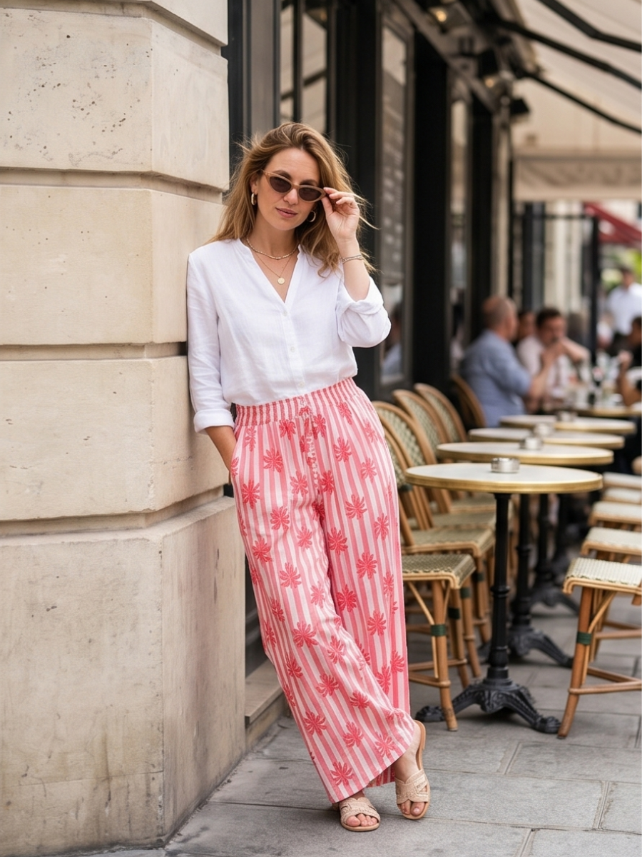 Pantalon Mia - Rayures Palmier
