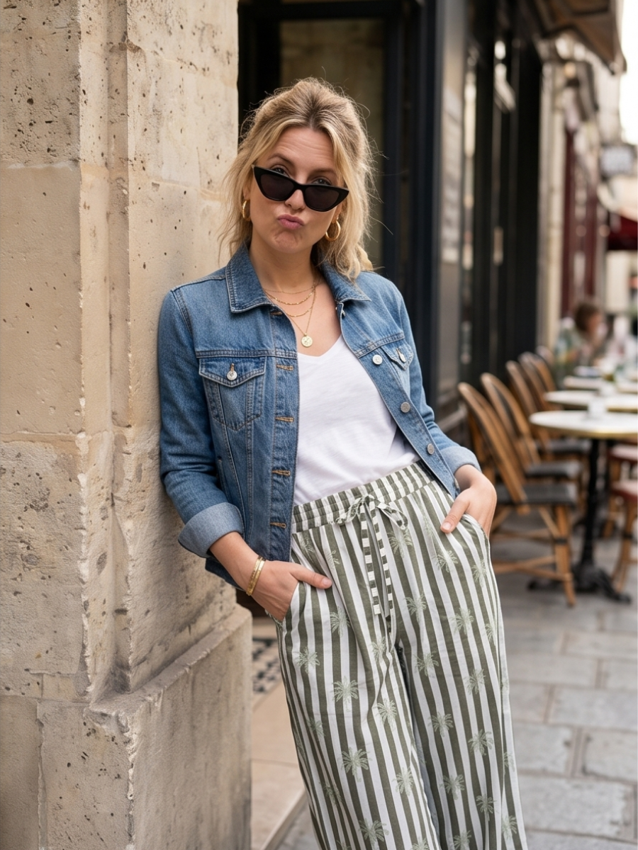 Pantalon Mia - Rayures Palmier