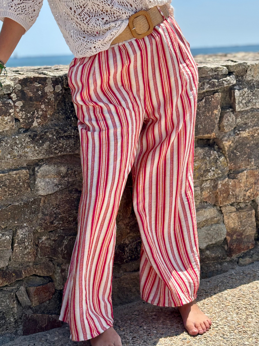 Pantalon large à rayures multicolores