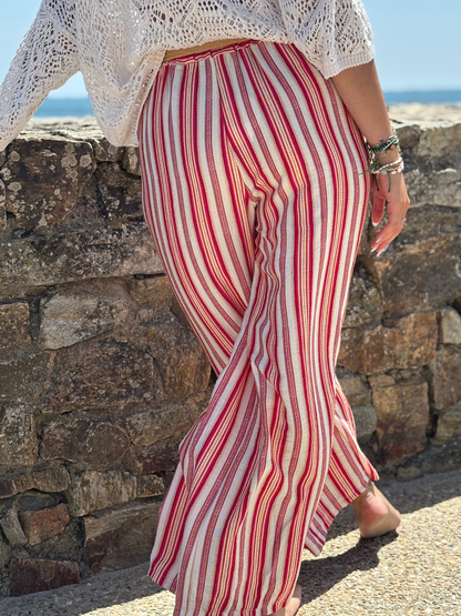 Pantalon large à rayures multicolores