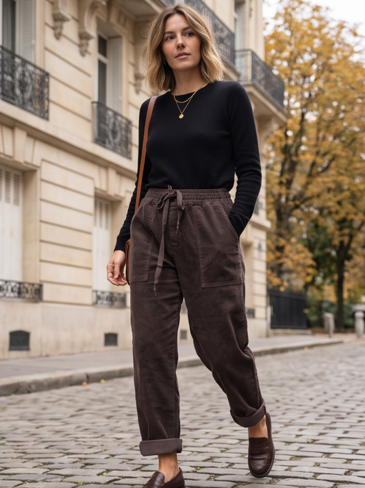 Pantalon Sidonie - Velours Côtelé Taille Élastiquée