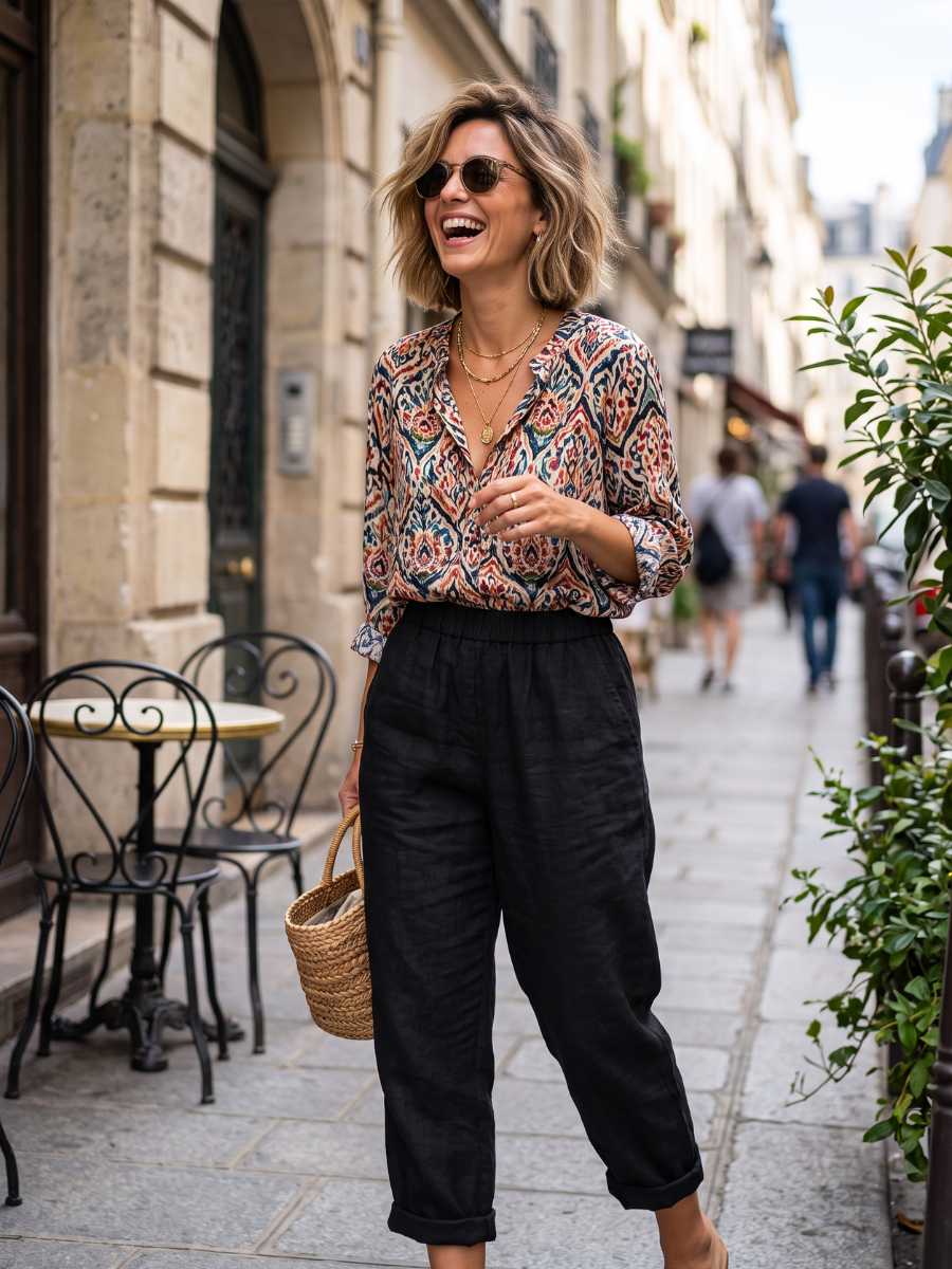 Pantalon Élastiqué Lin Femme