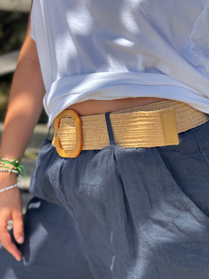 Pantalon 100 % lin à nouer marine