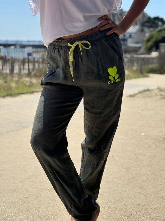 Pantalon 100 % lin kaki