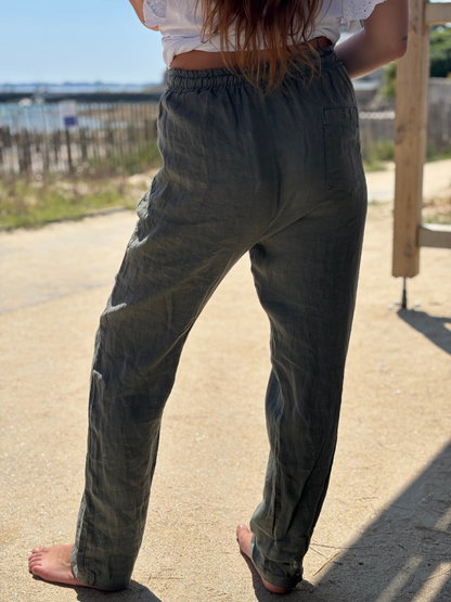 Pantalon 100 % lin kaki