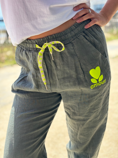 Pantalon 100 % lin kaki