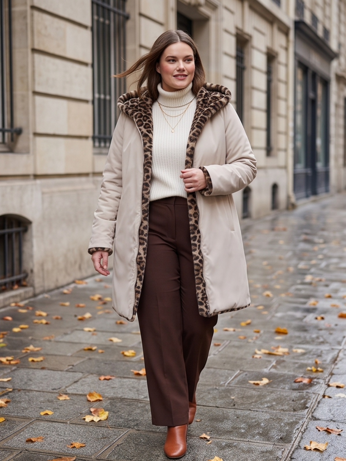 Parka 3/4 Imperméable Réversible Léopard - Laura Jo