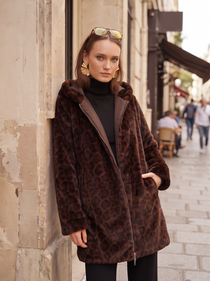Parka 3/4 Imperméable Réversible Léopard - Laura Jo