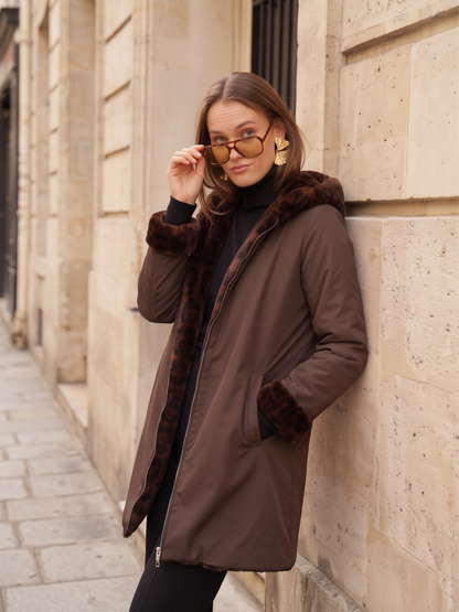 Parka 3/4 Imperméable Réversible Léopard - Laura Jo
