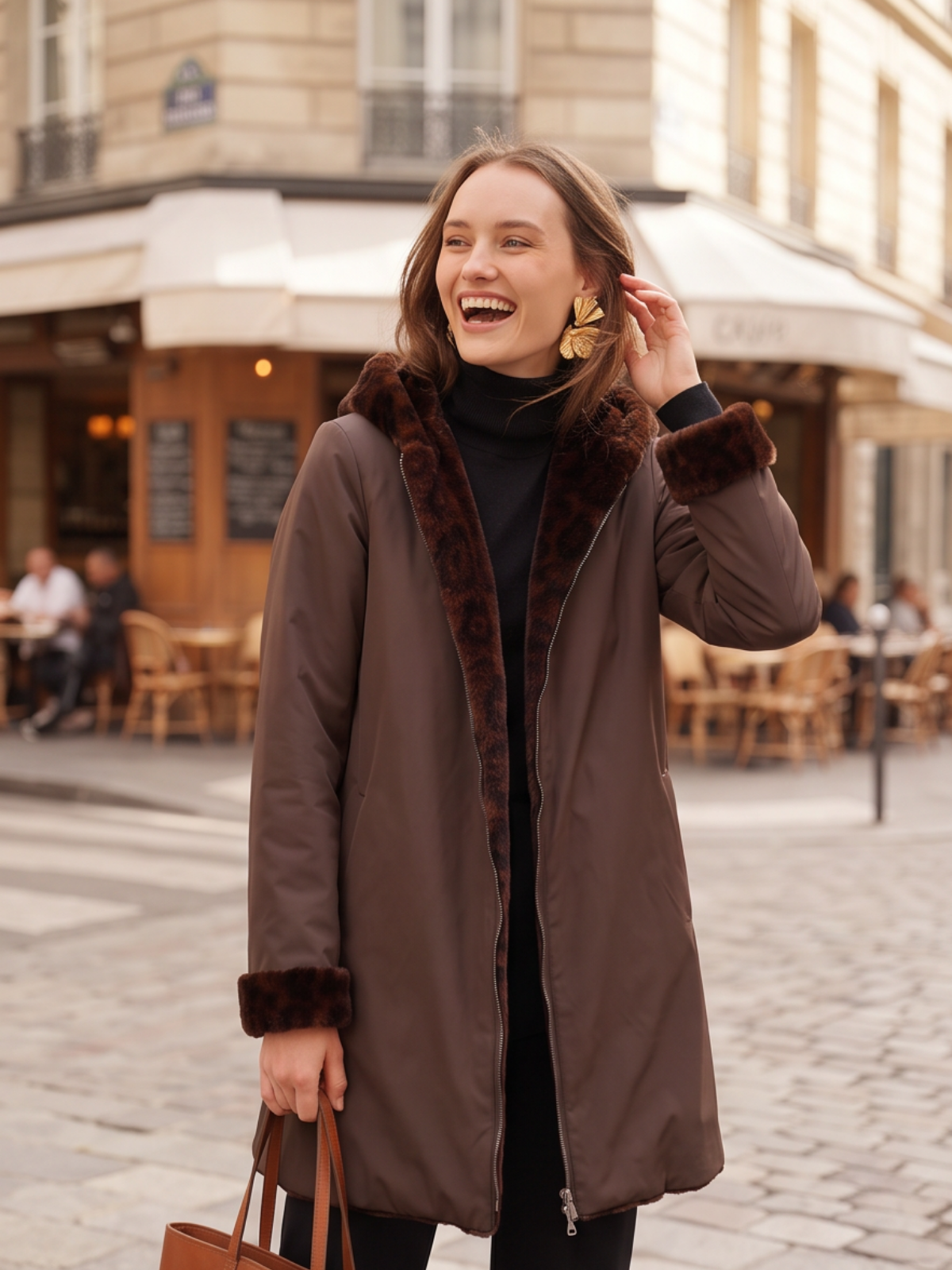 Parka 3/4 Imperméable Réversible Léopard - Laura Jo