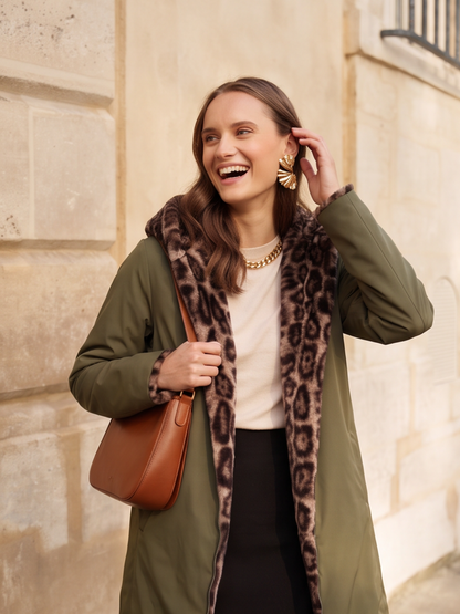 Parka 3/4 Imperméable Réversible Léopard - Laura Jo