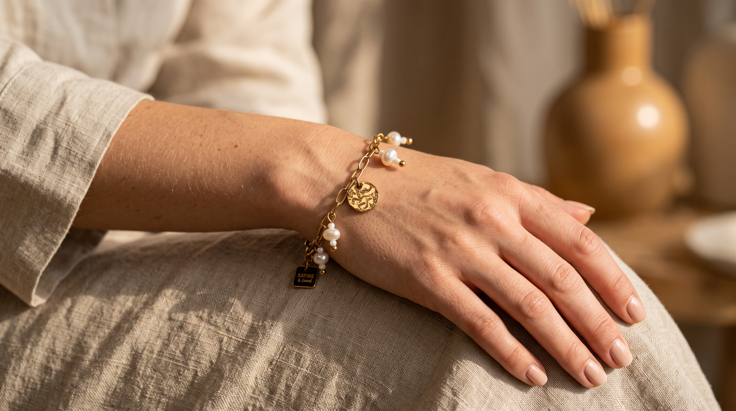 Bracelet Perles et Médaille Martelée