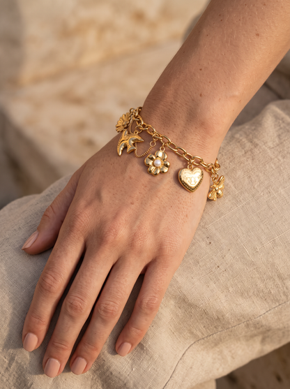 Bracelet Breloques Fleuries Hirondelle