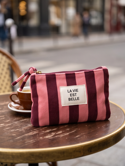 Pochette Rayée Message Brodé