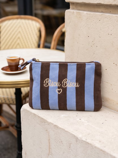 Pochette Rayée Message Brodé