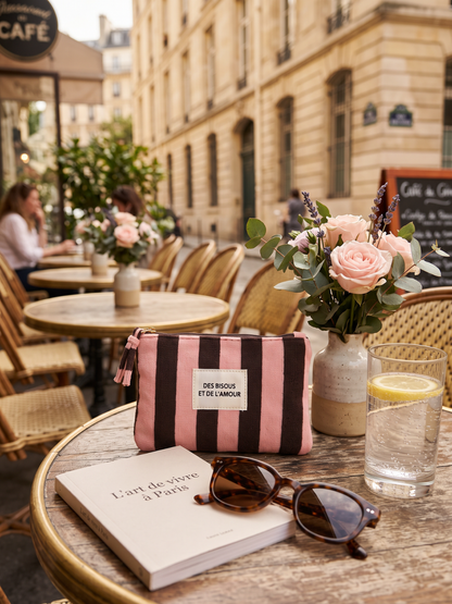 Pochette Rayée Message Brodé