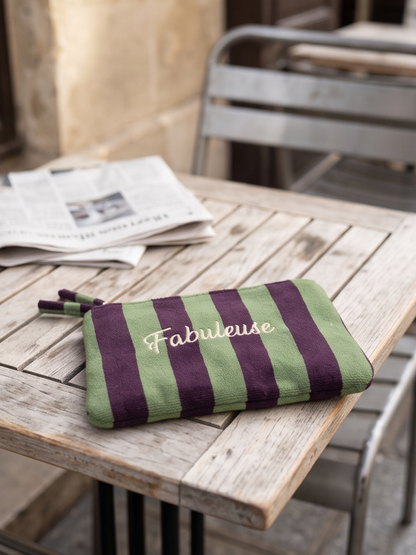 Pochette Rayée Message Brodé