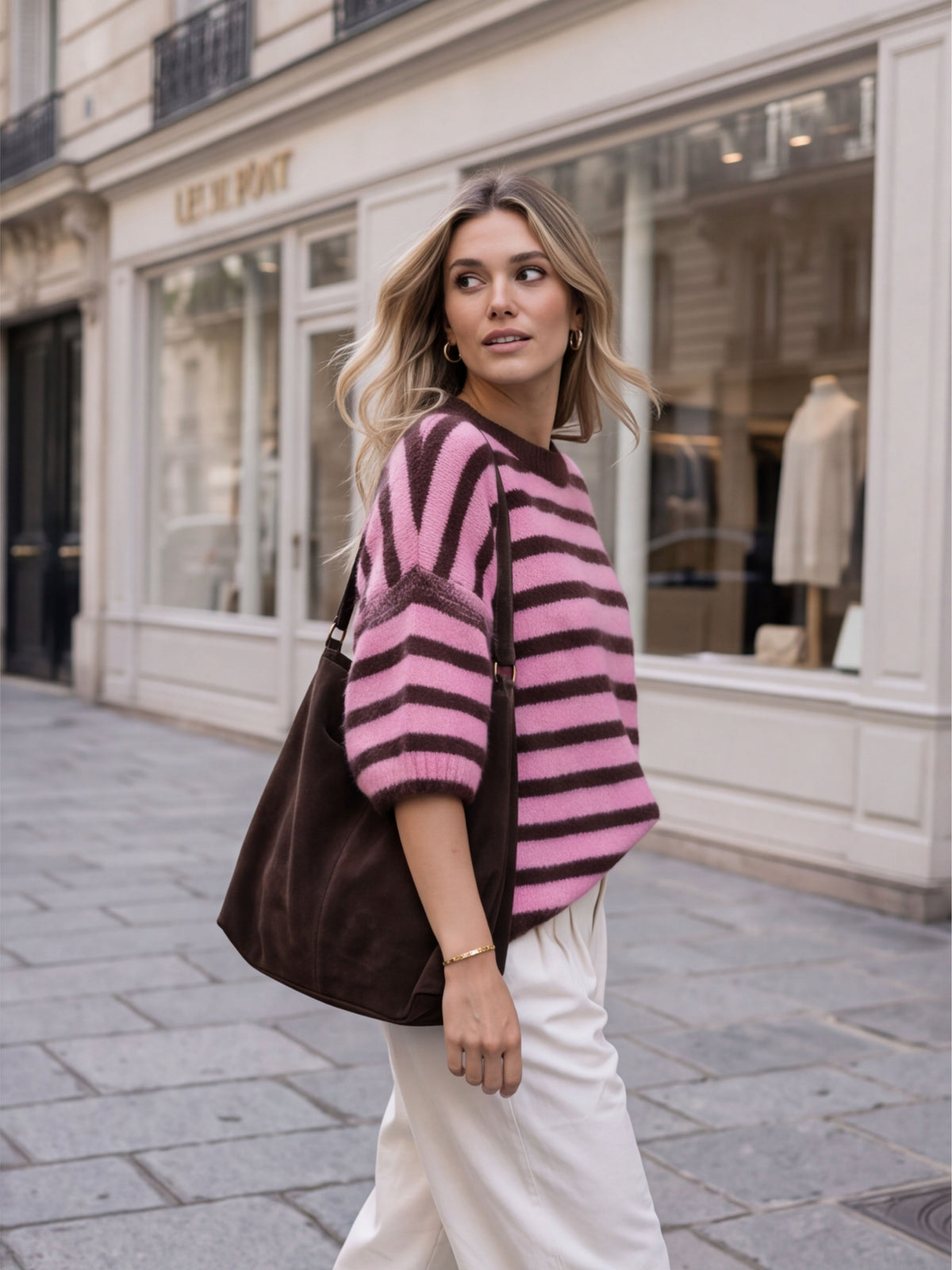 Pull Alice - Rayé Bordeaux Rose
