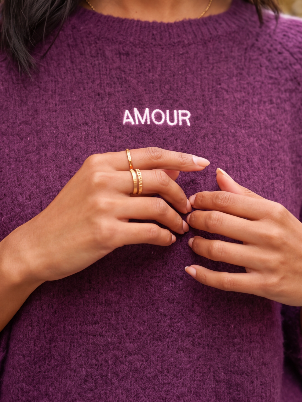 Pull Ambre - Bandes Blanches Broderie Amour