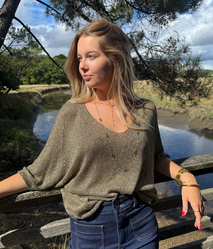 Pull fin scintillant bohème chic
