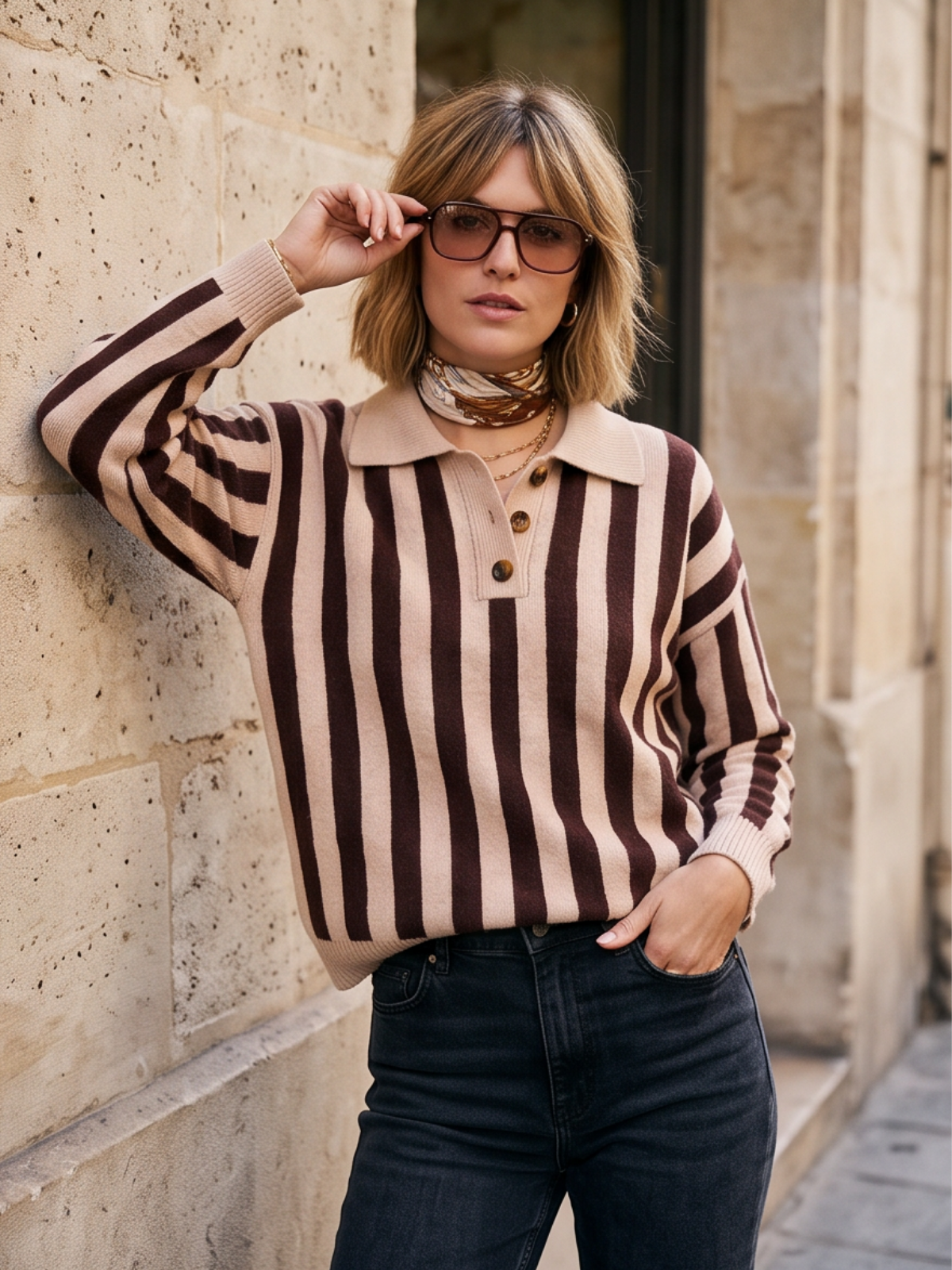Pull Gaspardine - Polo Rayé