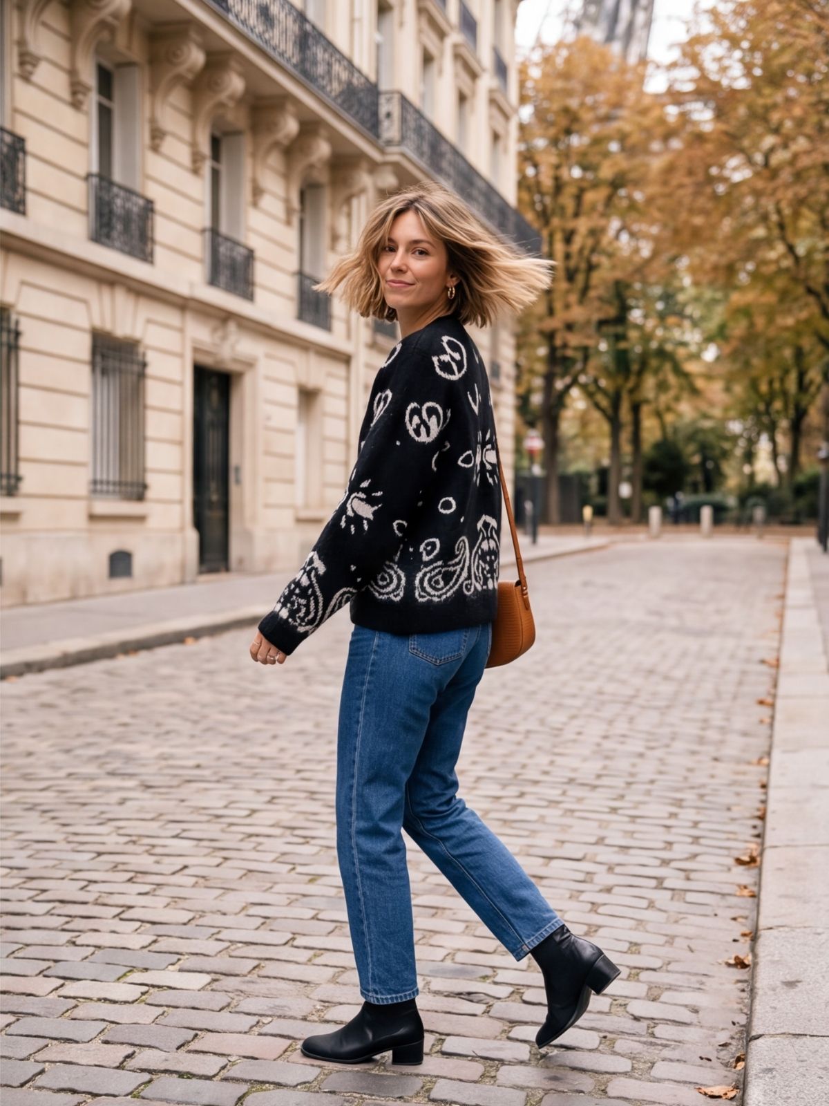 Pull Marguerite - Jacquard Paisley Noir