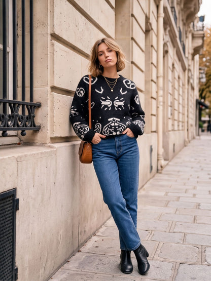 Pull Marguerite - Jacquard Paisley Noir