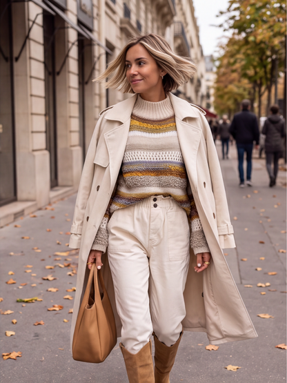 Pull Rosalie - Rayures et Relief Col Montant