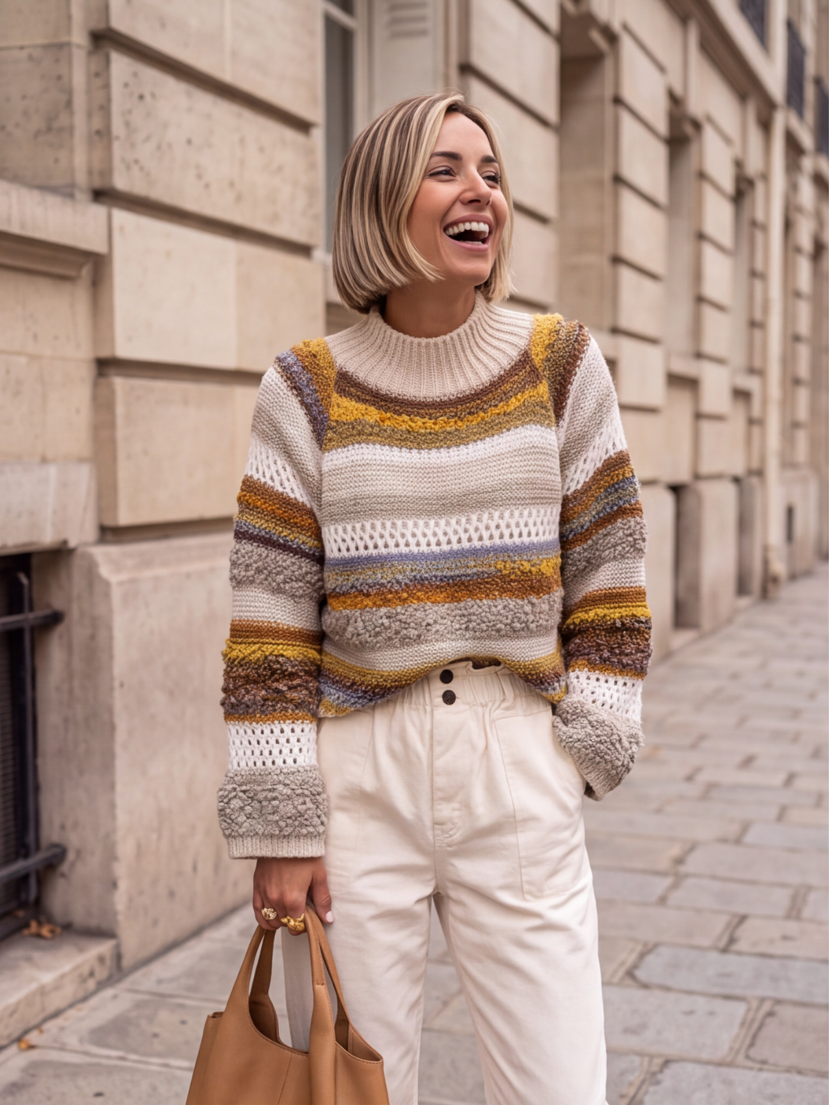 Pull Rosalie - Rayures et Relief Col Montant