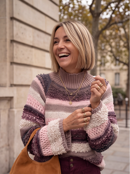 Pull Rosalie - Rayures et Relief Col Montant