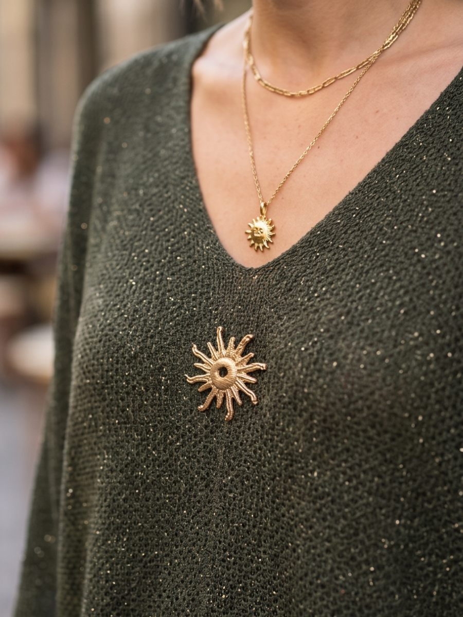 Pull Sarah + broche - Manches 7/8 Lurex