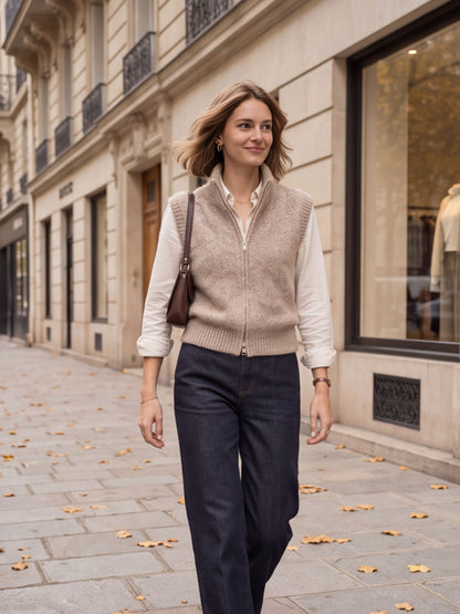 Gilet Mathilde - Tricot Zippé Sans Manches
