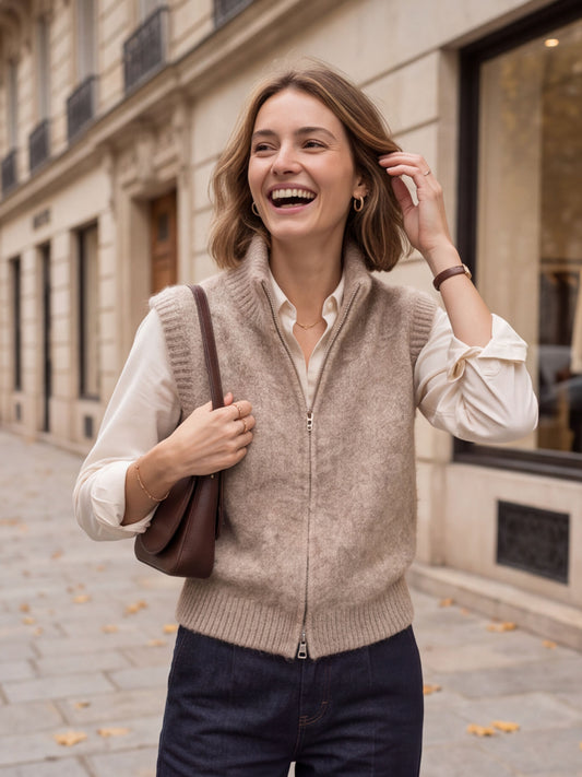 Gilet Mathilde - Tricot Zippé Sans Manches