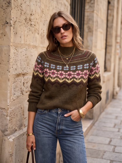 Pull Tessa - Jacquard Fleuri Kaki