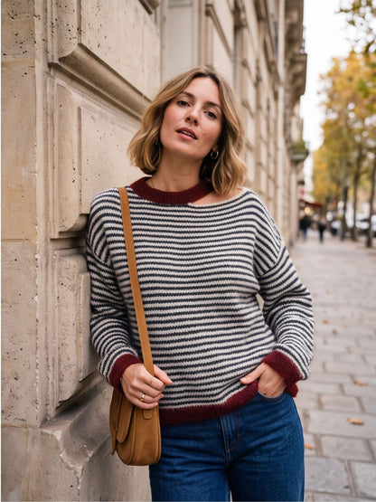 Pull Violette - Rayé Épaule Dénudée