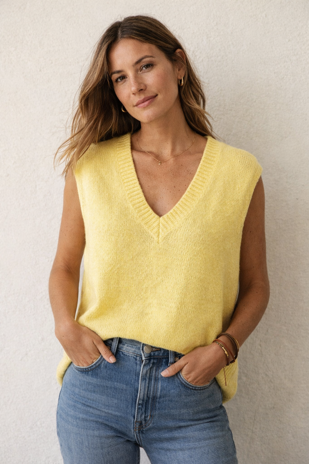Pull sans Manches Col V Mohair