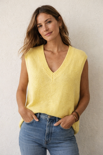 Pull sans Manches Col V Mohair