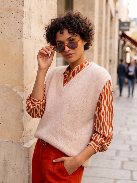 Pull sans Manches Col V Mohair