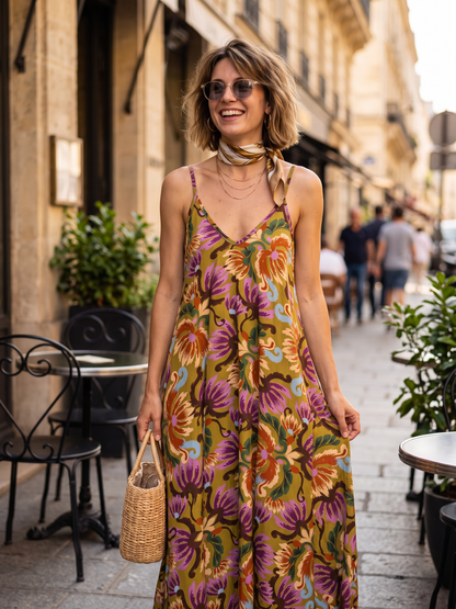 Robe Iris - Écru et Vert Anis