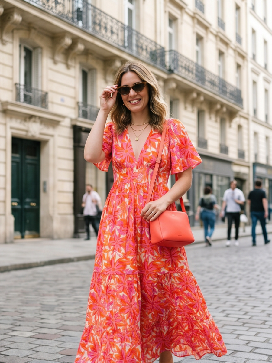 Robe Amélie - Rouge fleurie