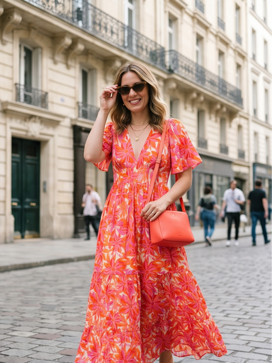 Robe Amélie - Rouge fleurie