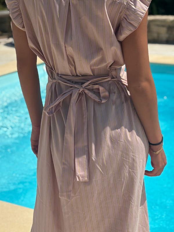 Robe Mi-longue Rayée et Brodée Bohème