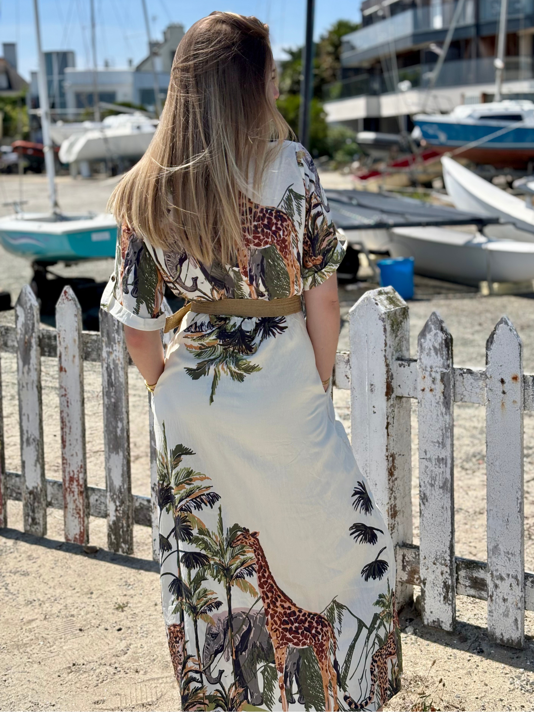 Robe chemise imprimé safari ecru