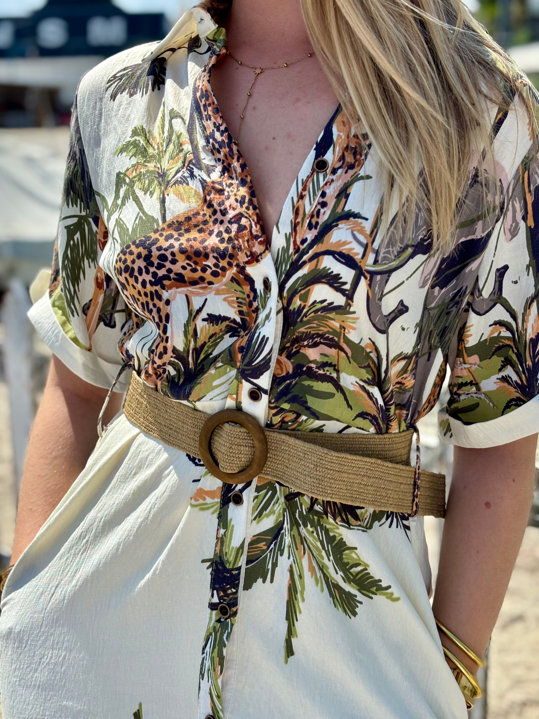 Robe chemise imprimé safari ecru