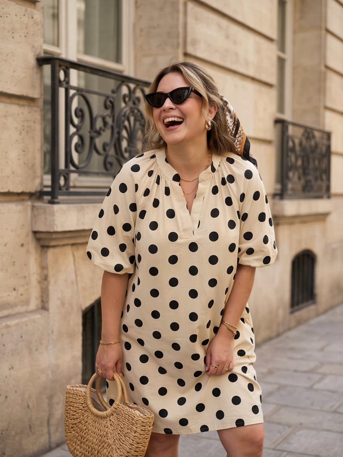 Robe Colette - Beige à pois