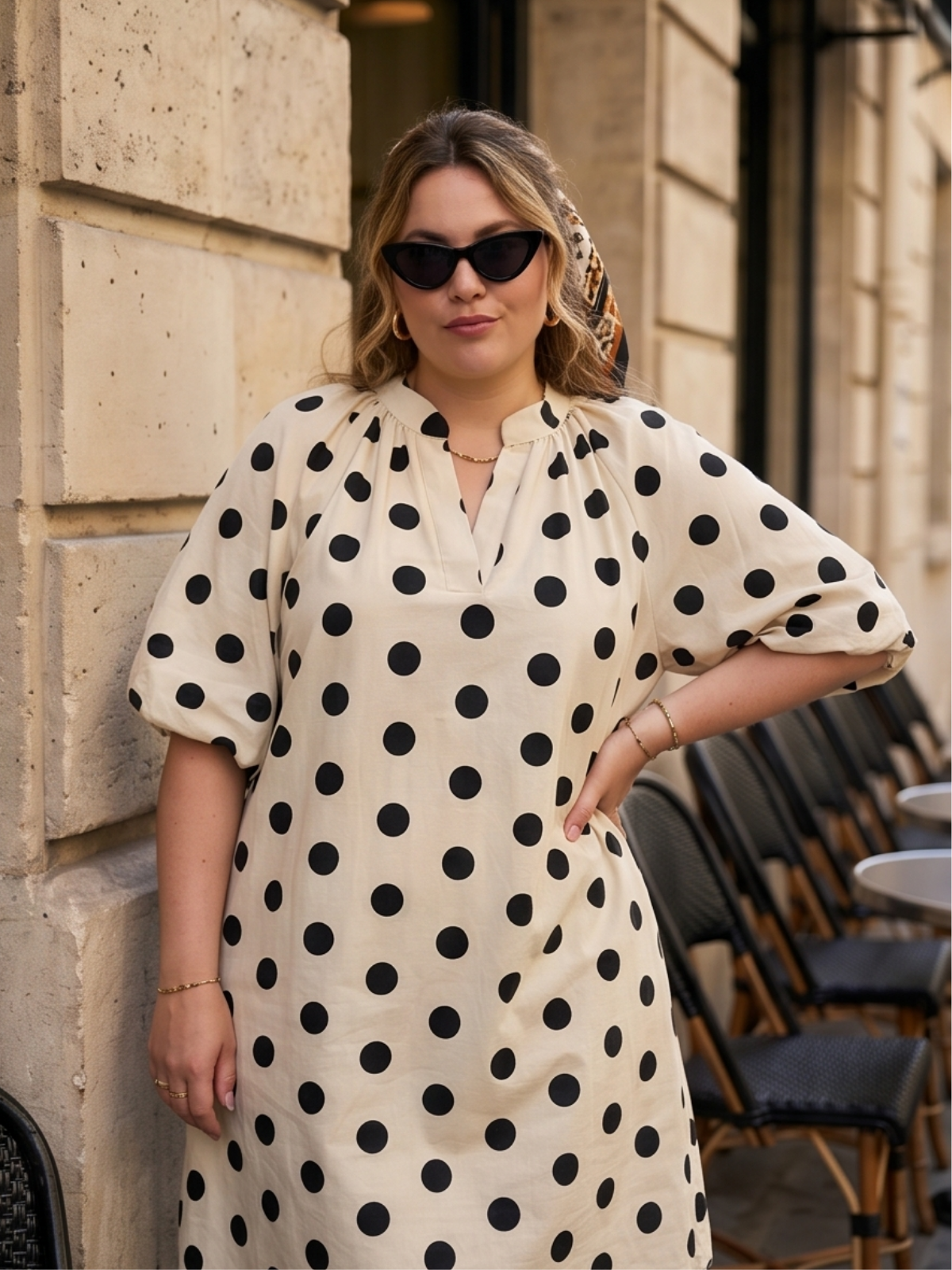 Robe Colette - Beige à pois