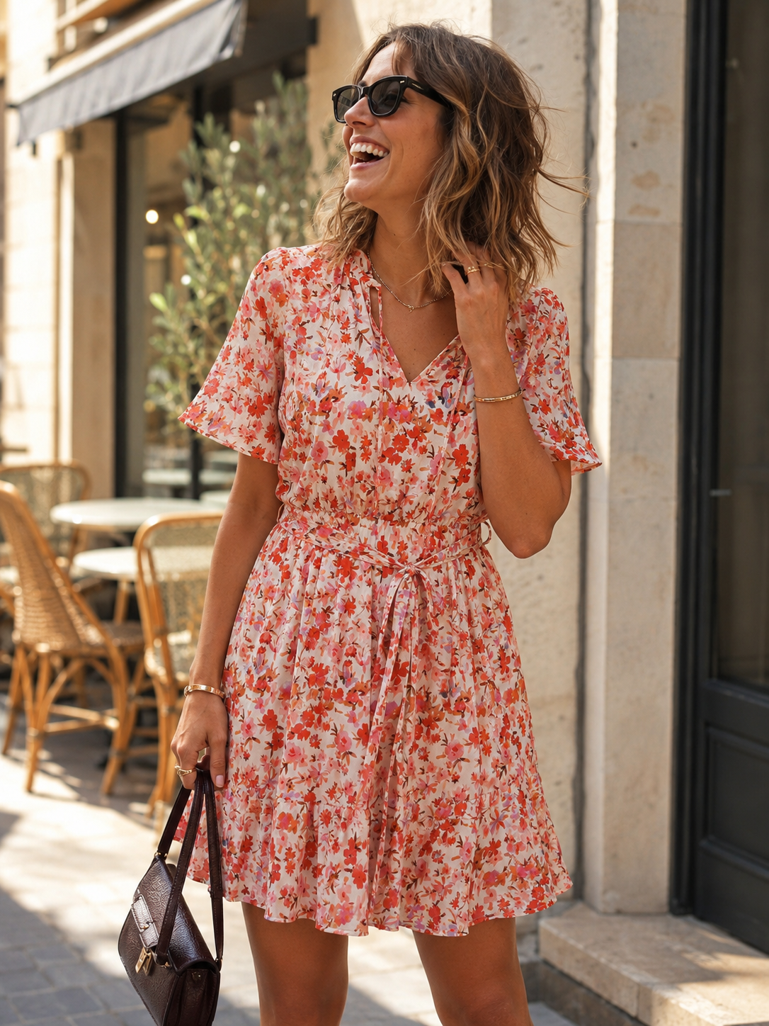Robe Courte Fleurie Rose